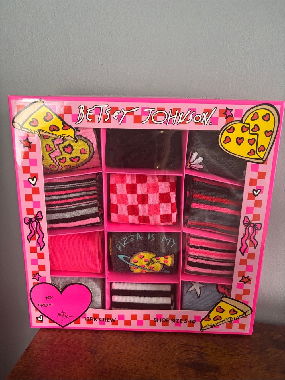Betsey Johnson Pink & Black Patterned Girls' Crew Sock 12-Pack